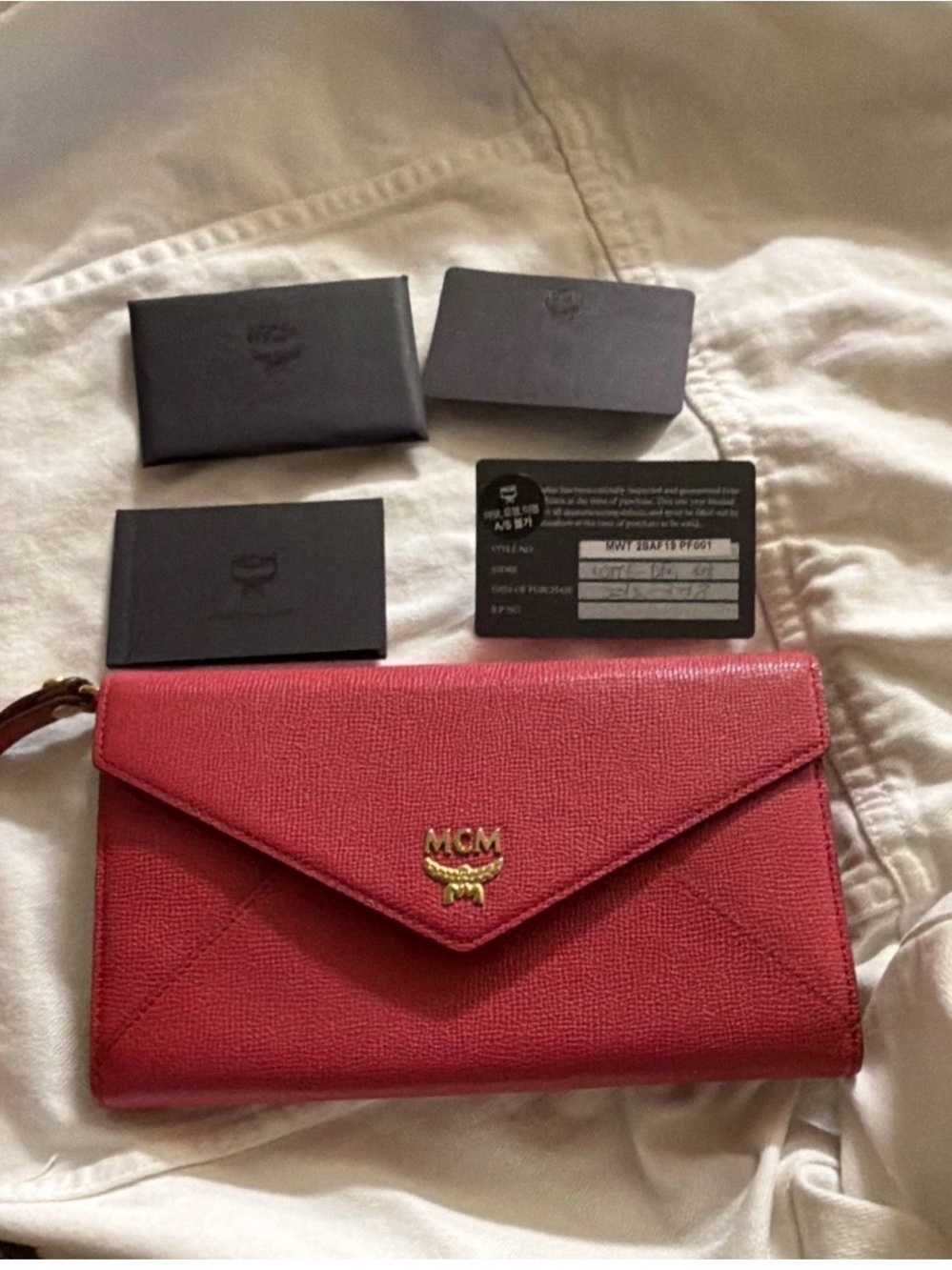 Authentic MCM Patricia Large Wristlet Wallet Pink Leather Gold Hardware / COA
